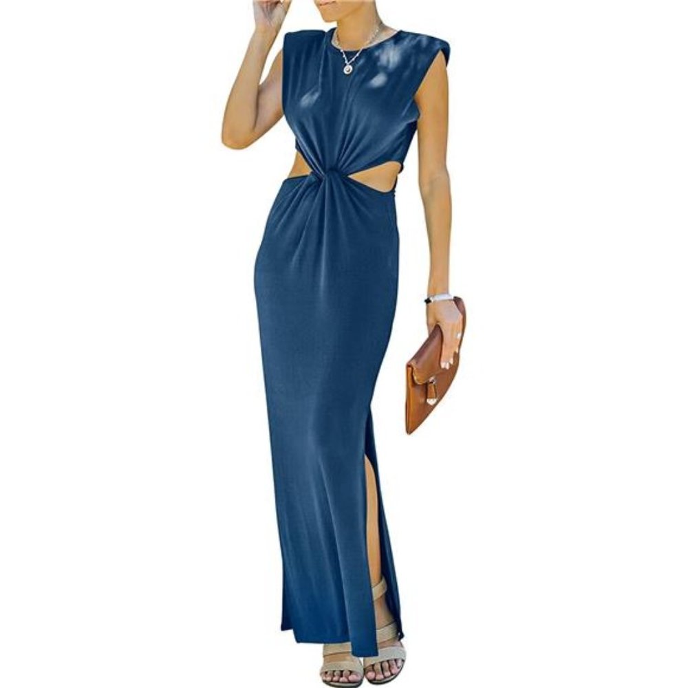 Hot Summer Elegant Maxi Dress With Slit Blue